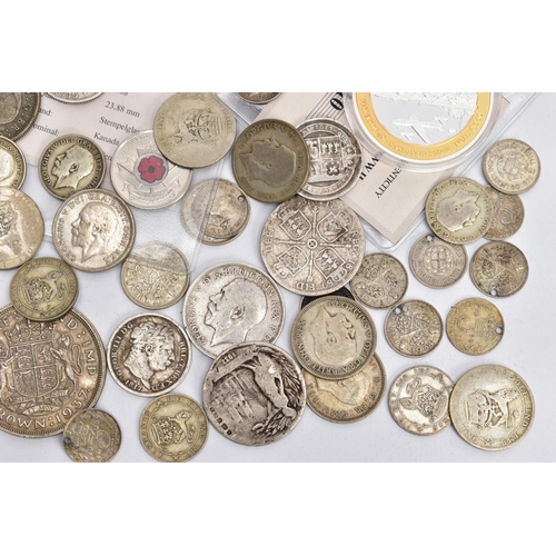 32 - A SELECTION OF COINS, to include George IV, George V, George VI, a Victoria 1889, two commemorative ... 