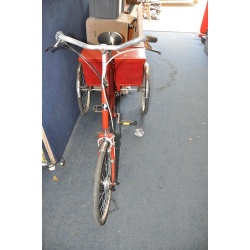 1036 - A PASHLEY POST OFFICE TRICYCLE with wooden back box, 3 speed twist grip gears, min seat height 30in