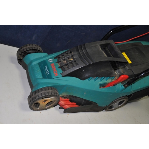 1056 - A BOSCH ROTAK 34 ELECTRIC LAWN MOWER with grass box ( PAT pass and working) short cable