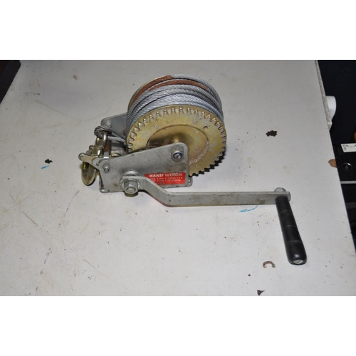 1064 - A POWERCRAFT ELECTRIC WINCH 240v (PAT pass and working) along with a chain and shackle and a hand wi... 