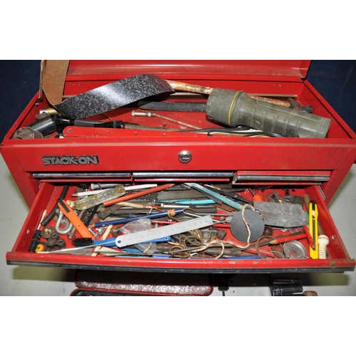 1067 - A STACK ON METAL MECHANICS CHEST containing various tools and hardware including long sockets , a pa... 