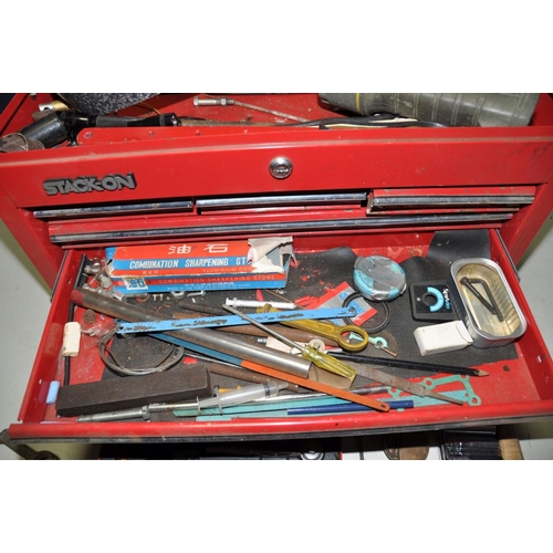 1067 - A STACK ON METAL MECHANICS CHEST containing various tools and hardware including long sockets , a pa... 