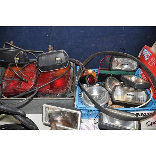 1072 - A QUANTITY OF VINTAGE VEHICLE HEADLAMPS, TAILLIGHTS, air and oil filters, timing belt, motorbike dia... 