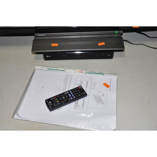 1098 - A TOSHIBA 32LL3A63DB 32 SMART LCD TV ( no remote  but with detached stand) and a LG Blu-ray player w... 