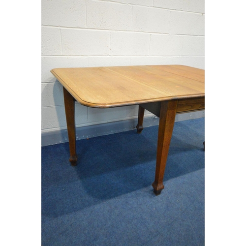 1191 - AN ARTS AND CRAFTS OAK GATE LEG TABLE, on square tapered legs, width 50cm x open width 106cm x depth... 