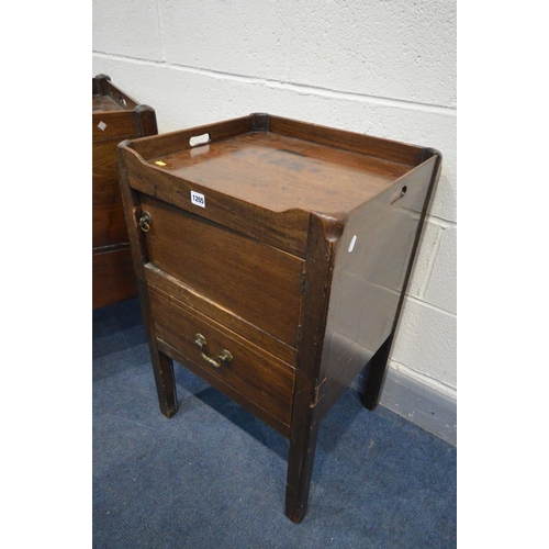 1205 - A GEORGIAN MAHOGANY TRAY TOP COMMODE, with single door and two drawers, width 56cm x depth 48cm x he... 