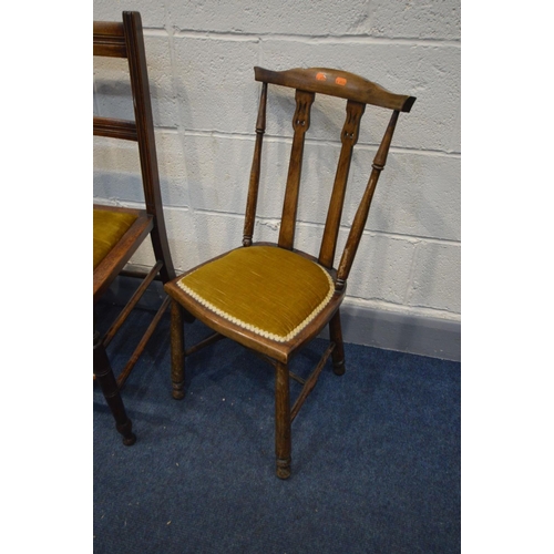 1226 - AN EDWARDIAN MAHOGANY TUB CHAIR with a scrolled back, a mahogany open armchair, four Edwardian chair... 