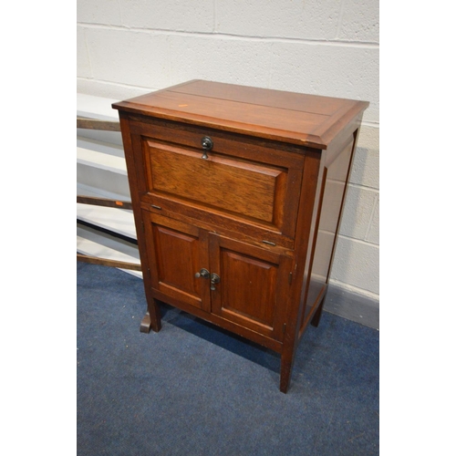 1228 - AN EDWARDIAN MAHOGANY THREE TIER WALL SHELF, along with a mahogany hi-fi cabinet, a painted three ti... 