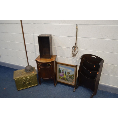 1236 - A GEORGIAN MAHOGANY BOWFRONT BEDSIDE CABINET (Sd) along with an oak magazine rack, oak cabinet, fire... 