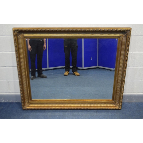 1238 - A LARGE RECTANGULAR GILTWOOD BEVEL EDGED WALL MIRROR, width 149cm x height 119cm x depth 85cm