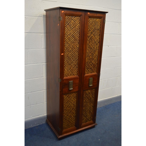 1242 - A MODERN HARDWOOD DOUBLE DOOR CABINET, woven rattan effect panelled doors, width 73cm x depth 51cm x... 