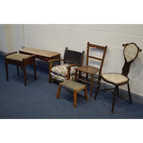 1250 - A QUANTITY OF VAROUS CHAIRS/STOOLS, to include a nursing chair, beech chair, piano stool, duet stool... 