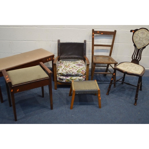 1250 - A QUANTITY OF VAROUS CHAIRS/STOOLS, to include a nursing chair, beech chair, piano stool, duet stool... 