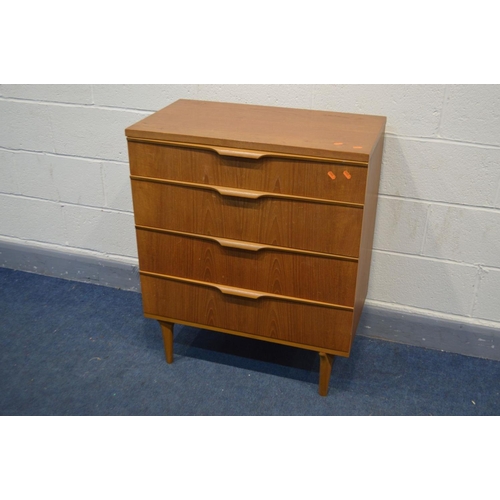 1253 - A MID 20TH CENTURY AUSTINSUITE TEAK CHEST OF FOUR GRADUATED DRAWERS, width 76cm x depth 42cm x heigh... 