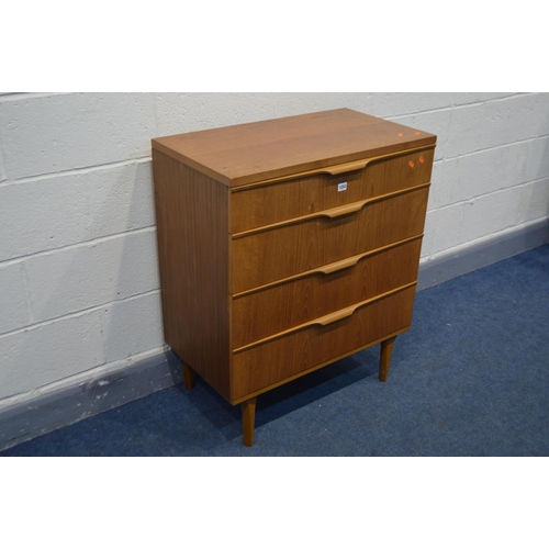 1253 - A MID 20TH CENTURY AUSTINSUITE TEAK CHEST OF FOUR GRADUATED DRAWERS, width 76cm x depth 42cm x heigh... 