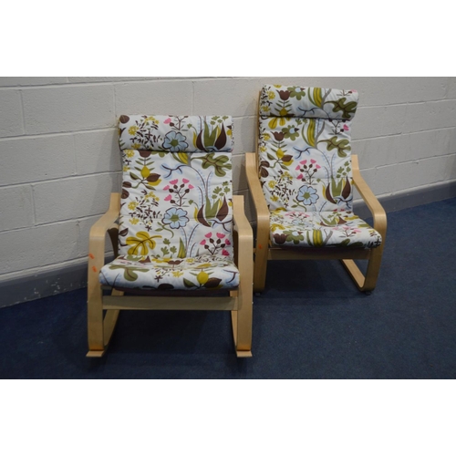 1254 - A MODERN BEECH POANG ROCKING CHAIR and a similar chair (2)