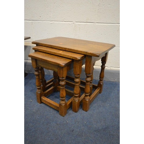 1264 - A REPRODUCTION OAK NEST OF THREE TABLES, largest table width 60cm x depth 36cm x height 48cm, togeth... 