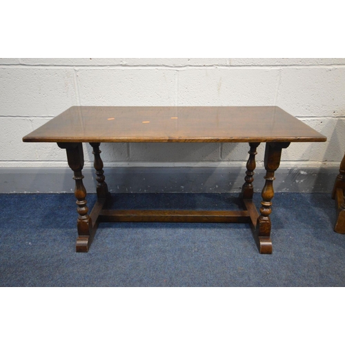 1264 - A REPRODUCTION OAK NEST OF THREE TABLES, largest table width 60cm x depth 36cm x height 48cm, togeth... 