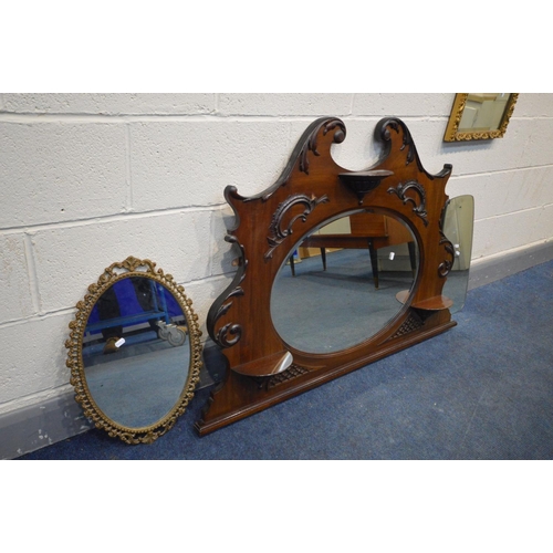 1273 - A COLLECTION OF WALL MIRRORS to include a Victorian style mahogany mantle mirror with a swan neck pe... 