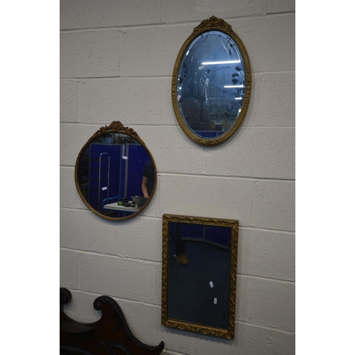 1273 - A COLLECTION OF WALL MIRRORS to include a Victorian style mahogany mantle mirror with a swan neck pe... 