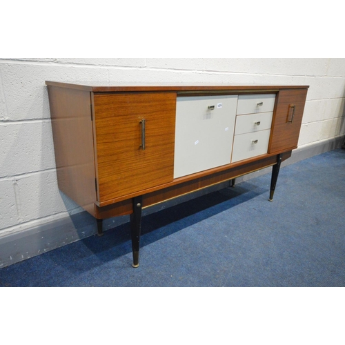 1274 - A STONEHILL FURNITURE AFROMESIA TEAK SIDEBOARD, a central Formica section, on cylindrical tapered le... 