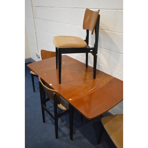 1275 - A MID 20TH CENTURY AFROMOSIA TEAK DRAW LEAF TABLE, on an ebonised base, extended length 143cm x clos... 