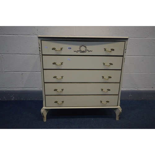 1276 - A FRENCH CREAM CHEST OF FIVE LONG DRAWERS, width 79cm x depth 49cm x height 84cm