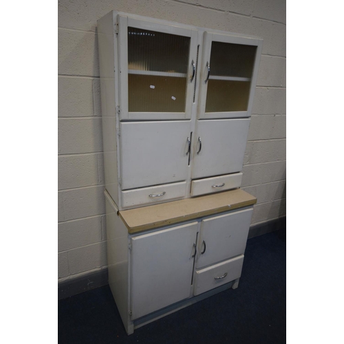 1277 - A VINTAGE PAINTED KITCHEN CABINET with an arrangement of cupboards and three drawers, width 94cm x d... 