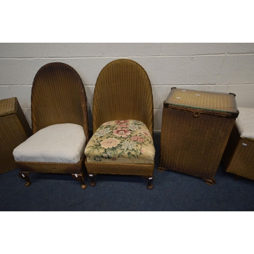 1282 - A COLLECTION OF LLYOD LOOM AND SIMILAR GOLD WICKER BEDROOM FURNITURE, to include two bedroom chairs,... 