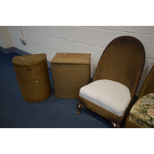 1282 - A COLLECTION OF LLYOD LOOM AND SIMILAR GOLD WICKER BEDROOM FURNITURE, to include two bedroom chairs,... 