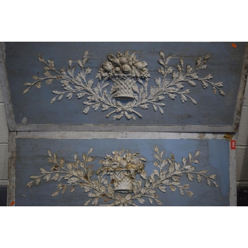 1292 - TEN VARIOUS DISTRESSED DECORATIVE PANELS, of various sizes, ages and designs, to include five gesso ... 