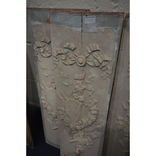 1292 - TEN VARIOUS DISTRESSED DECORATIVE PANELS, of various sizes, ages and designs, to include five gesso ... 