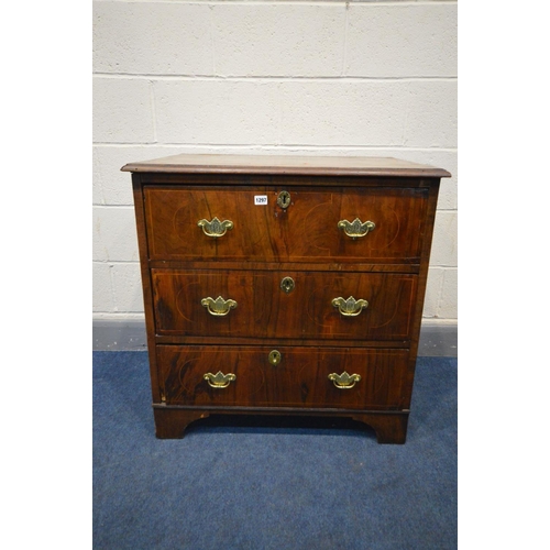 1297 - A GEORGIAN AND LATER MAHOGANY, CROSSBANDED AND INLAID CHEST OF THREE LONG DRAWERS, rosewood drawer f... 