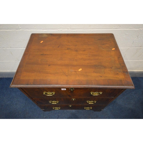 1297 - A GEORGIAN AND LATER MAHOGANY, CROSSBANDED AND INLAID CHEST OF THREE LONG DRAWERS, rosewood drawer f... 