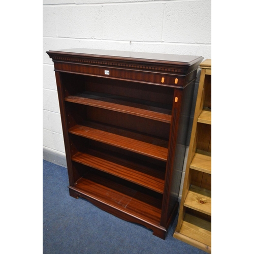 1316 - A MODERN MAHOGANY OPEN BOOKCASE, with three adjustable shelves, width 94cm x depth 32cm x height 123... 