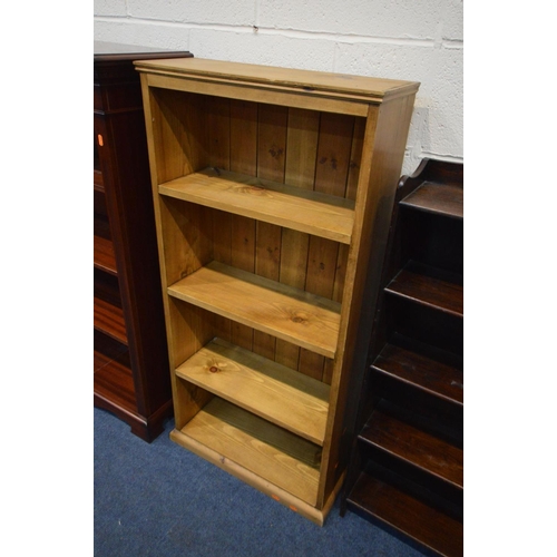 1316 - A MODERN MAHOGANY OPEN BOOKCASE, with three adjustable shelves, width 94cm x depth 32cm x height 123... 