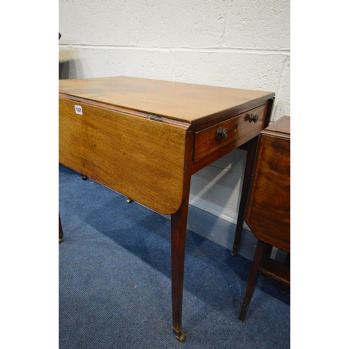 1321 - AN EDWARDIAN MAHOGANY AND INLAID SUTHERLAND TABLE and a Georgian Pembrooke table with a single drawe... 