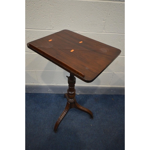 1322 - A GEORGIAN MAHOGANY READING STAND, with an adjustable top and height adjustment, turned support and ... 