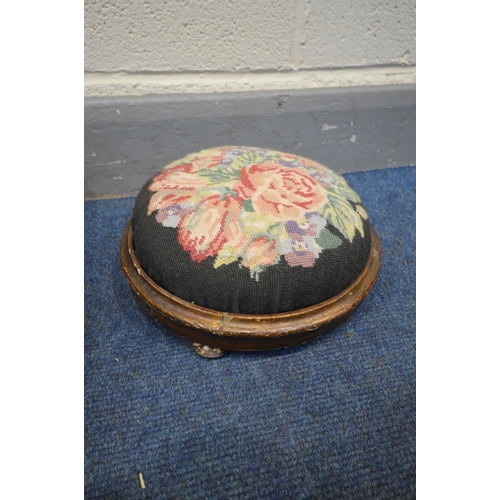 1325 - AN 18TH CENTURY ELM STOOL, and two other footstools