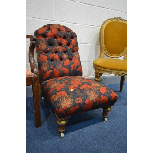 1330 - A GEORGIAN MAHOGANY SPLAT BACK ELBOW CHAIR on block legs (missing stretcher) late Victorian button b... 