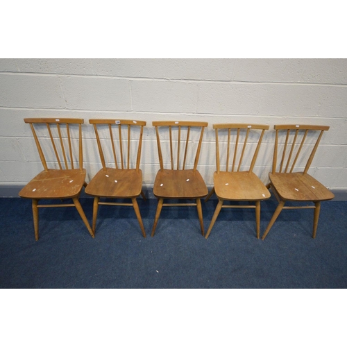 1340 - A SET OF FIVE ERCOL ELM AND BEECH ALL PURPOSE CHAIRS, model 391 (condition- two chairs with darker s... 