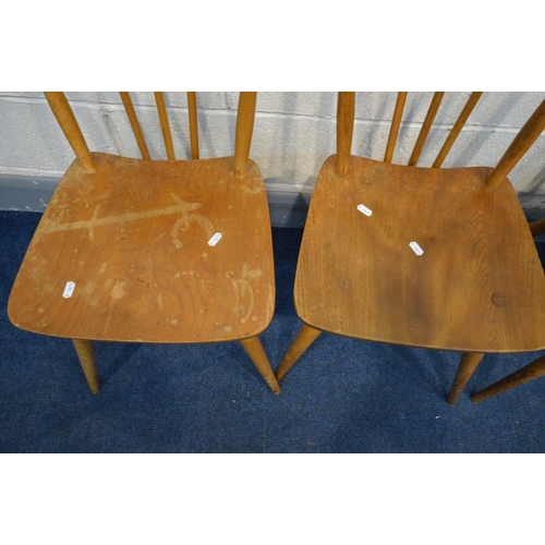 1340 - A SET OF FIVE ERCOL ELM AND BEECH ALL PURPOSE CHAIRS, model 391 (condition- two chairs with darker s... 