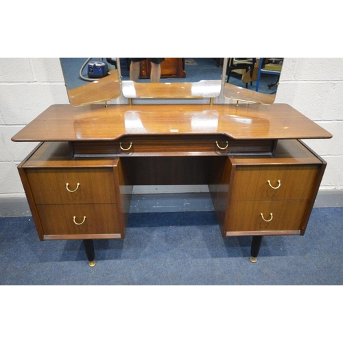 1357 - A G PLAN LIBRENZA AFROMOSIA TEAK DRESSING TABLE with triple mirrors and various drawers, width 125cm... 