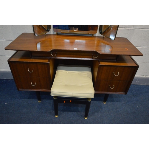 1358 - A G PLAN LIBRENZA AFROMOSIA TEAK DRESSING TABLE with triple mirrors and various drawers, width 125cm... 