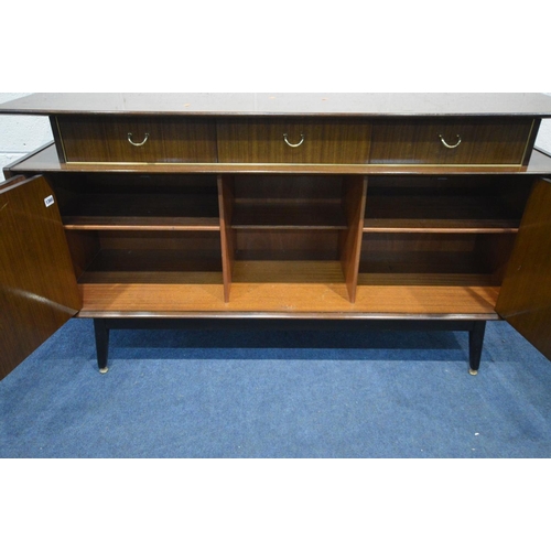 1360 - A G PLAN LIBRENZA AFROMOSIA TEAK SIDEBOARD with triple frieze drawers and double bi-fold cupboard do... 