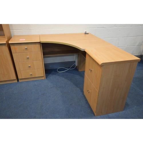 1362 - A SET OF BEECH HOME OFFICE UNITS, to include a bookcase above double cupboard doors, width 90cm x de... 