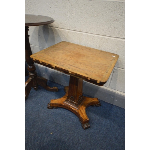 1370 - A VICTORIAN WALNUT AND INLAID OCCASIONAL TABLE, along with an oak tripod table and a circular occasi... 