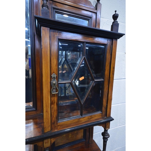 1377 - AN EDWARDIAN ROSEWOOD AND MARQUETRY INLAID DISPLAY CABINET, comprising of an arrangement of mirrors,... 