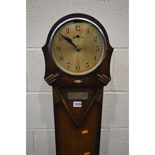 1378 - AN OAK GRANDDAUGHTER CLOCK, height 141cm