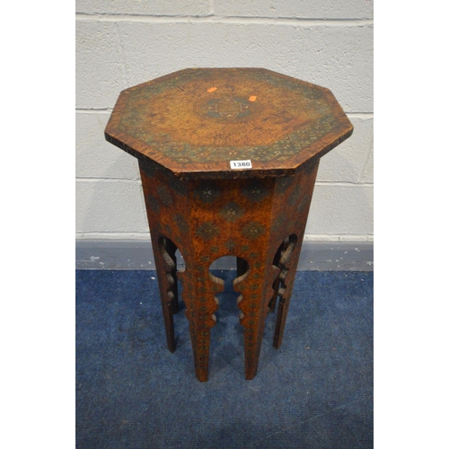 1380 - A MOORISH STAINED MAHOGANY OCTAGONAL OCCASIONAL TABLE, diameter 44cm x height 76cm